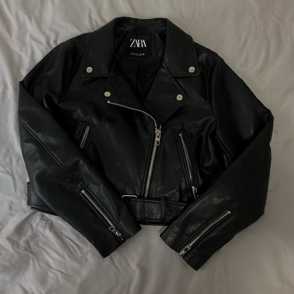 Zara Women's Black Leather Biker Jacket - Picture 2 of 4